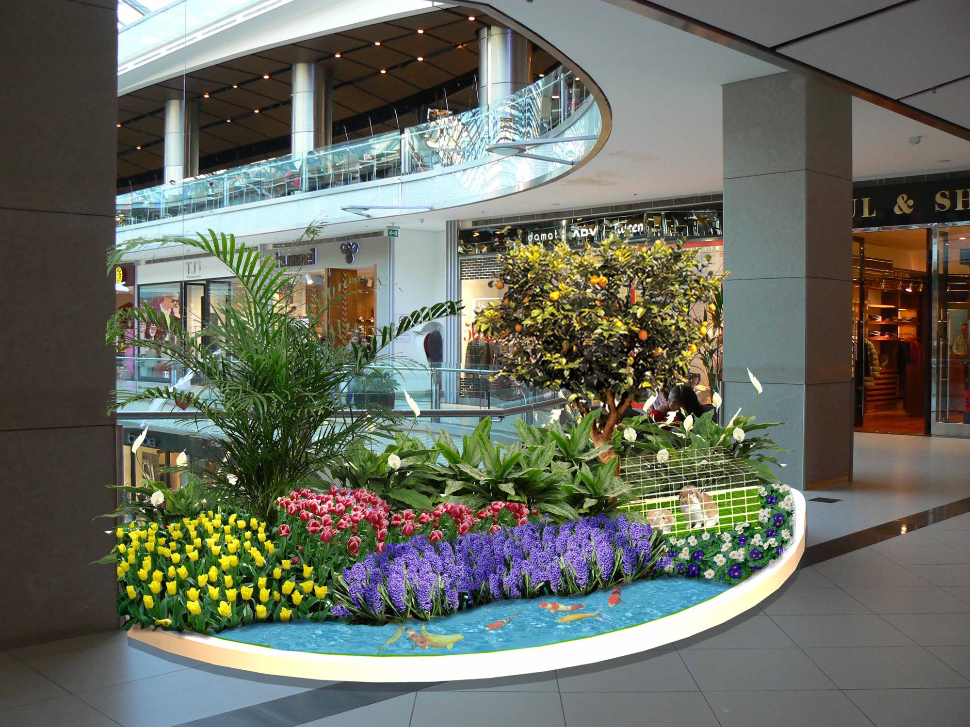 Üst kat · Pergola ve çiçekli bahçe alanı · Proje · Çiçekli su bahçesi