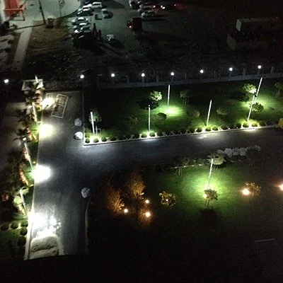 BAKOME · Dairesel bahçe ve gece aydınlatması · Sonrası · Bahçenin gece görünümü