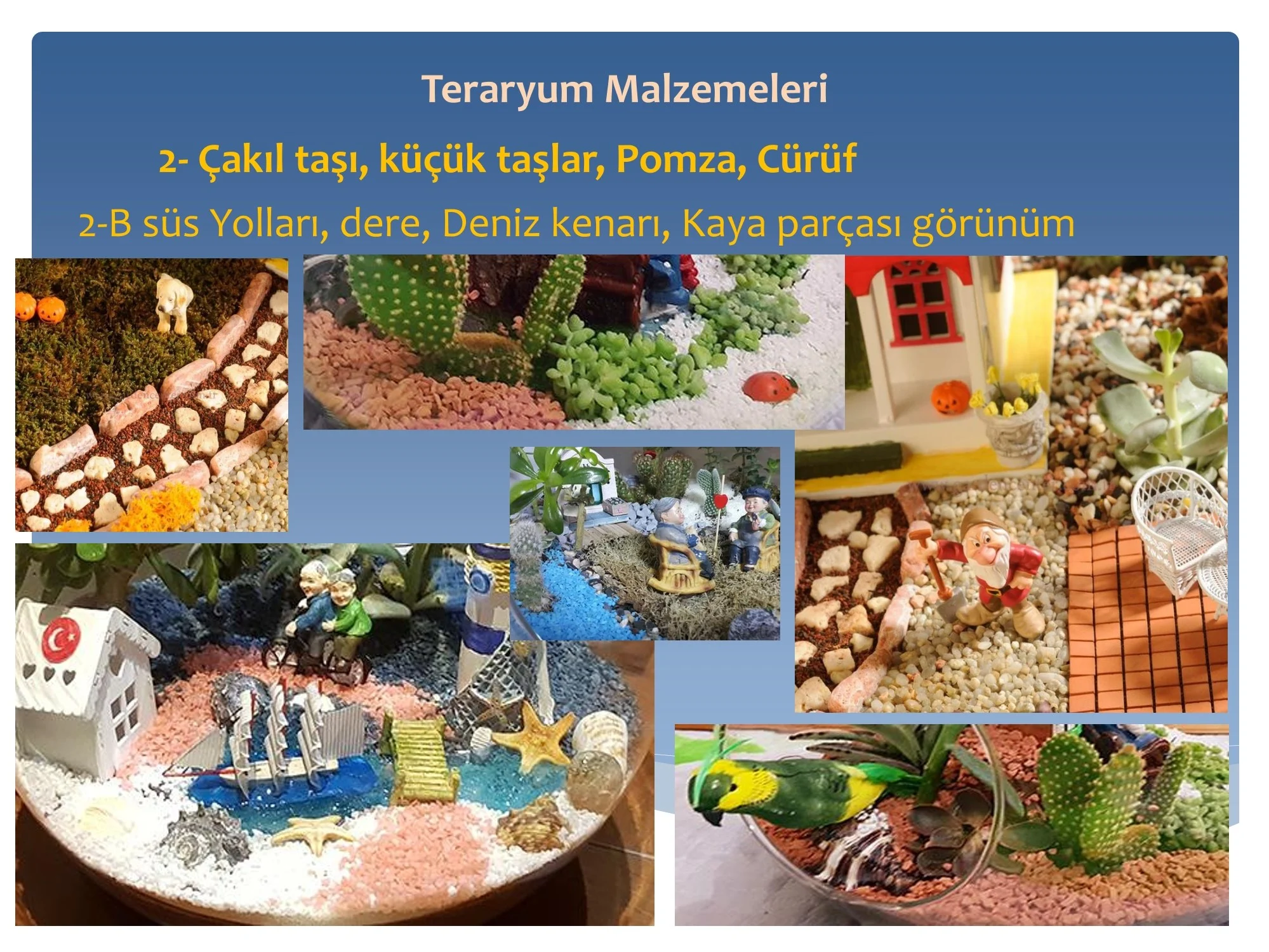 Eğitim sunumu · Malzemeler ve detaylar · Sunum · Taş ve çakıl detayları