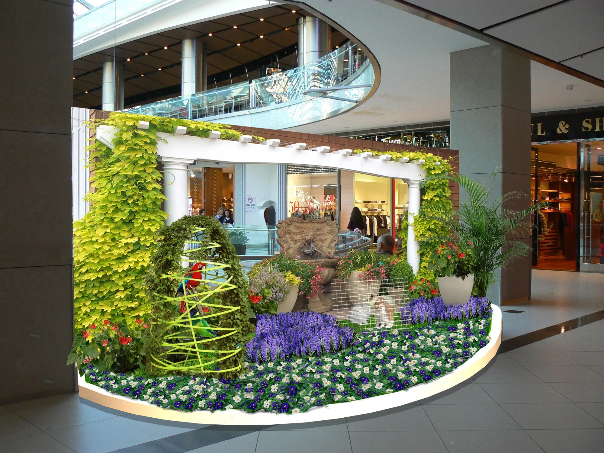Üst kat · Pergola ve çiçekli bahçe alanı · Proje · Pergola ve çeşme