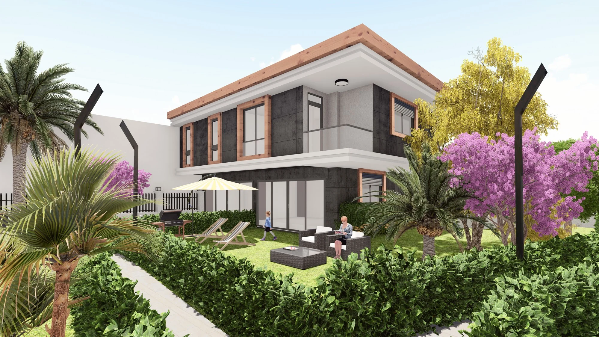 Villa bahçesi · Üç boyutlu tasarım · Proje · Görünüm 1