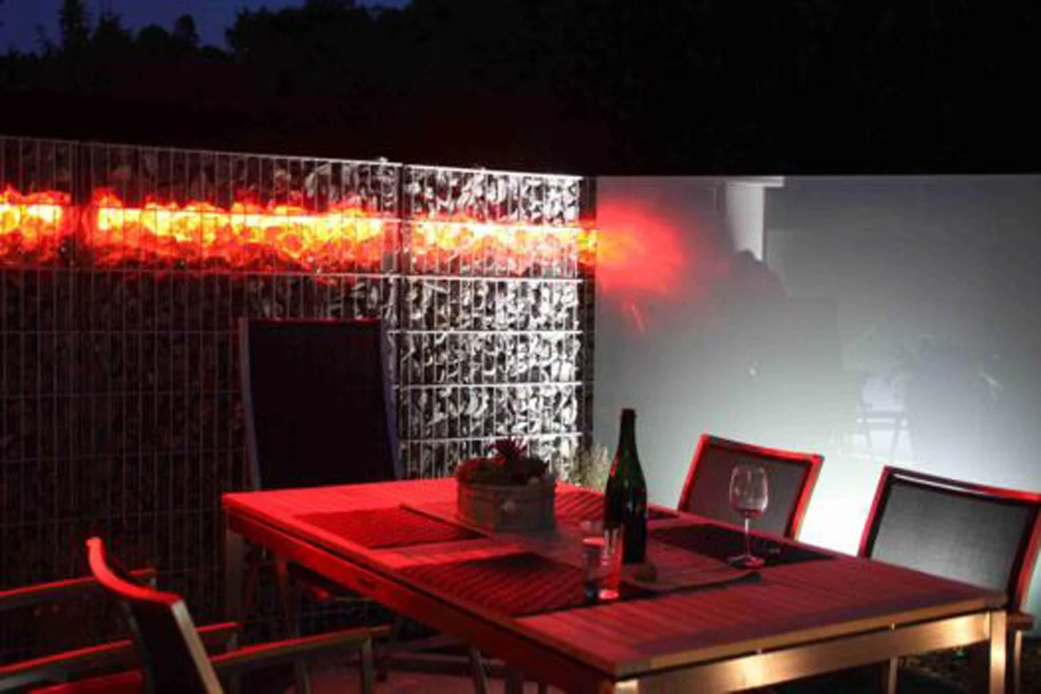 Yemek alanı · Aydınlatmalı gabion duvar · Sonrası · Akşam aydınlatması